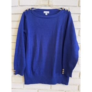 Susan Graver Sweater Womens Size 1X Blue Long Sleeve Button Accents Warm Winter‎